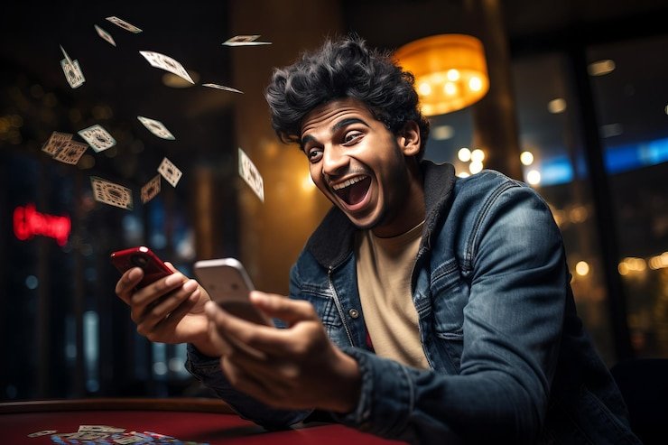 Excited Filipino player winning a jackpot prize on a casino-style game